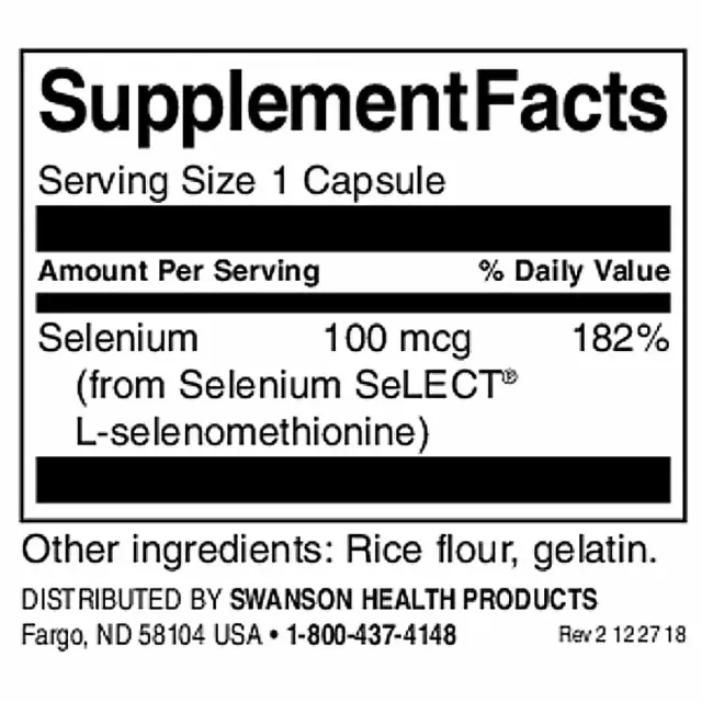 Swanson Selenium (L-Selenomethionine) 200 Capsules (087614012353) 2