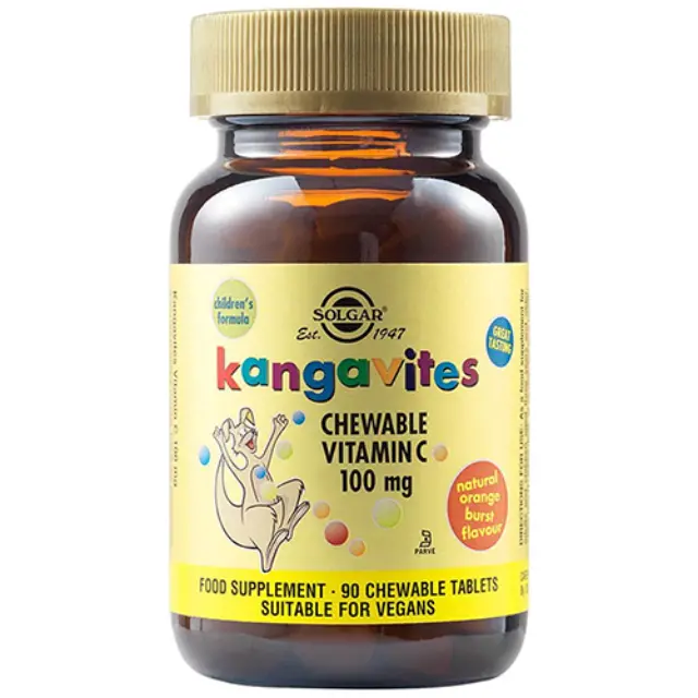 Solgar Kangavites Βιταμίνη C (100mg) με Γεύση Πορτοκάλι 90 Μασώμενες Ταμπλέτες