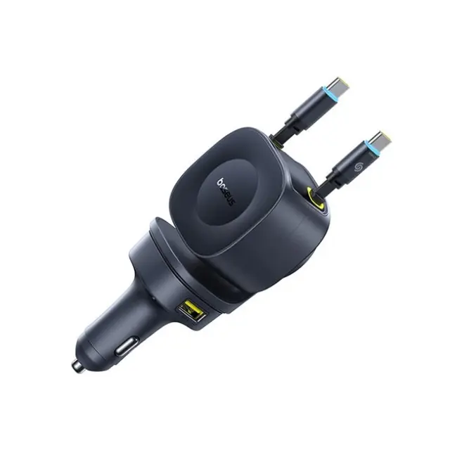 Baseus Φορτιστής Αυτοκινήτου PrimeTrip VR2 Max 60W with 2x USB-C Retractable Cable Black