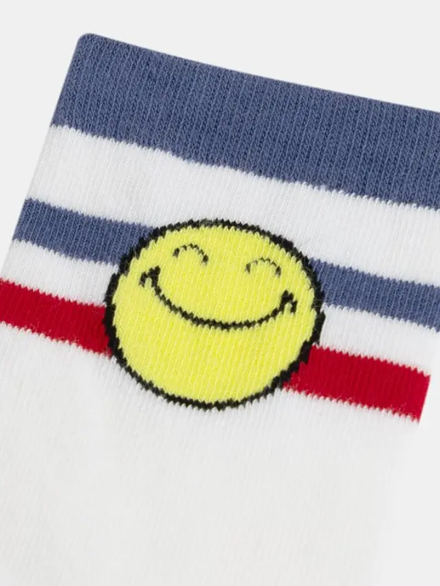 Παιδικές Κάλτσες για Αγόρια Smiley Stripes ΛΕΥΚΟ 2