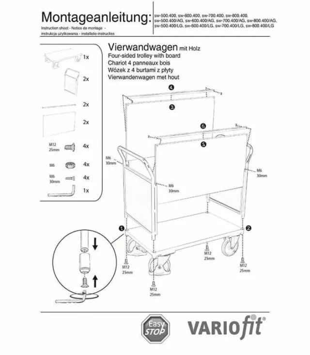 Variofit sw-700.400/AG Τρόλεϊ Μεταφοράς 4 Πλευρών για Φορτίο Βάρους ως 500kg 3
