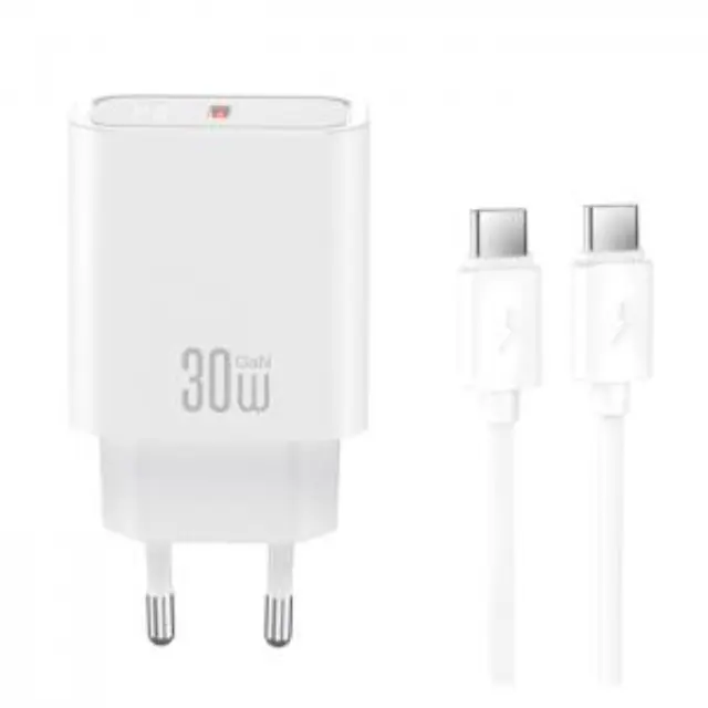 Universal φορτιστής USB-C, PD30W κι αποσπώμενο καλώδιο USB type-C σε USB type-C σε λευκό χρώμα 2