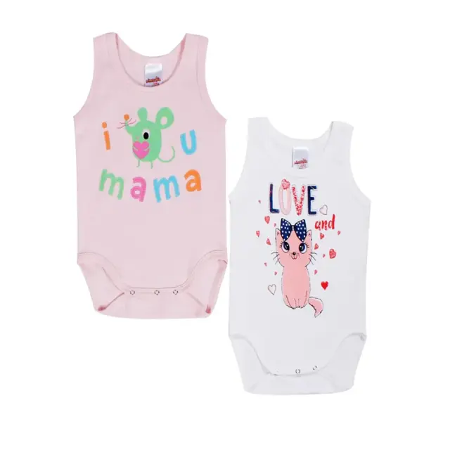 Minerva Βρεφικό Φορμάκι Κορίτσι Love Mama- Διπλό Πακέτο, Χρώμα Λευκό-Ροζ Σκούρο