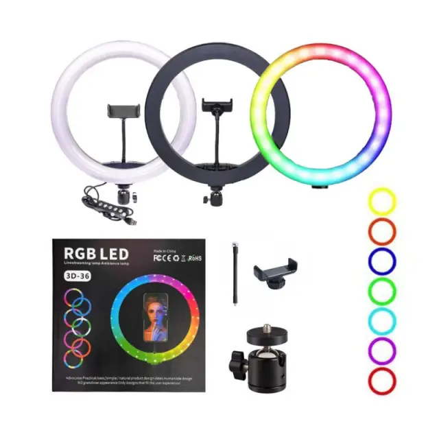RGB LED Ring Light 36cm (14") με Βάση Κινητού & Ρυθμιζόμενο Φωτισμό 3D-36 - RGB LED 14" Ring Light with Phone Holder & Adjustable Lighting 030281