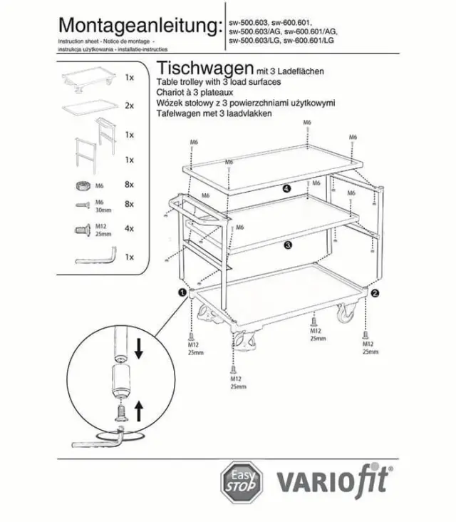 Variofit sw-600.601/AG Τρόλεϊ Μεταφοράς 3 Επιπέδων για Φορτίο Βάρους ως 250kg 2