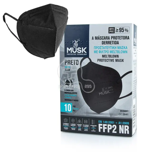 Musk Meltblown Protective Mask FFP2 NR Αποστειρωμένη Μάσκα μιας Χρήσης Μαύρη 10τμχ