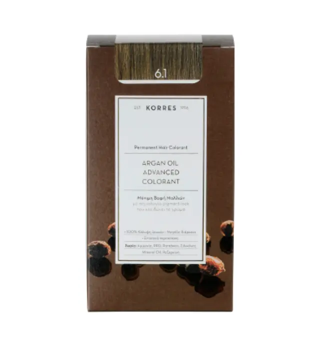 Korres Argan Oil Advanced Colorant Μόνιμη Βαφή Μαλλιών 6.1 Ξανθό Σκούρο Σαντρέ, 50ml