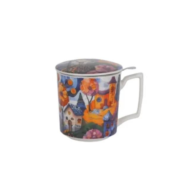 Duo gift Modern Art Πορσελάνινη Κούπα 450ml με Φίλτρο & Καπάκι: Countryside 3