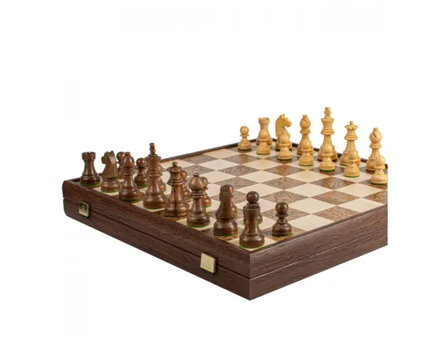 Σετ Χειροποίητο Σκάκι Wooden Chess Manopoulos από Ξύλο, με πιόνια Staunton, θήκη αποθήκευσης και διαστάσεις 43x43cm - Walnut BurlSKW43B50J