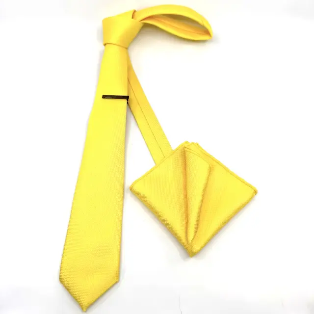 Κίτρινη Γραβάτα Oxford 6,5 cm με Ασορτί Μαντήλι 2