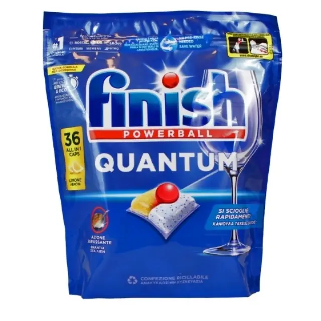 Finish Powerball Quantum All In 1 Κάψουλες Πλυντηρίου Πιάτων Λεμόνι 36 Τεμ.