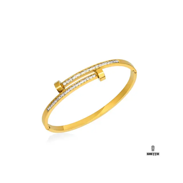 Ghetto Double Nail Shape Bracelet Zircon Stainless Steel Gold