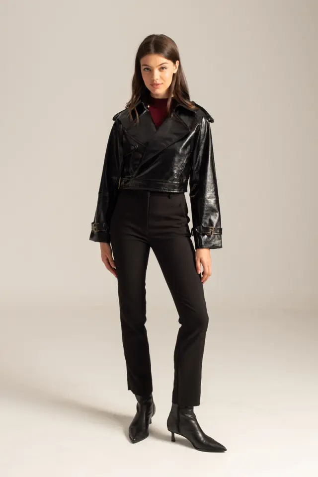 Cropped biker τζακετ δερματίνη PENELOPE - XL