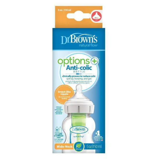 Dr. Brown's Πλαστικό Μπιμπερό Options+ Wide Neck Κατά των Κολικών με Θηλή Σιλικόνης 150ml για 0+ μηνών 2
