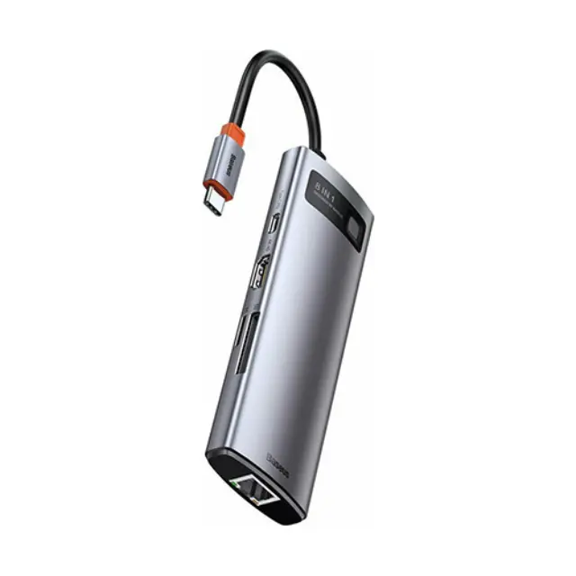 Baseus USB-C Hub Metal Gleam 8in1 USB-C PD 100W 1x HDMI 4K 30Hz 1x SD & microSD Card Reader 3x USB-A 3.2 1x RJ45 Gray (CAHUB-CV0G)