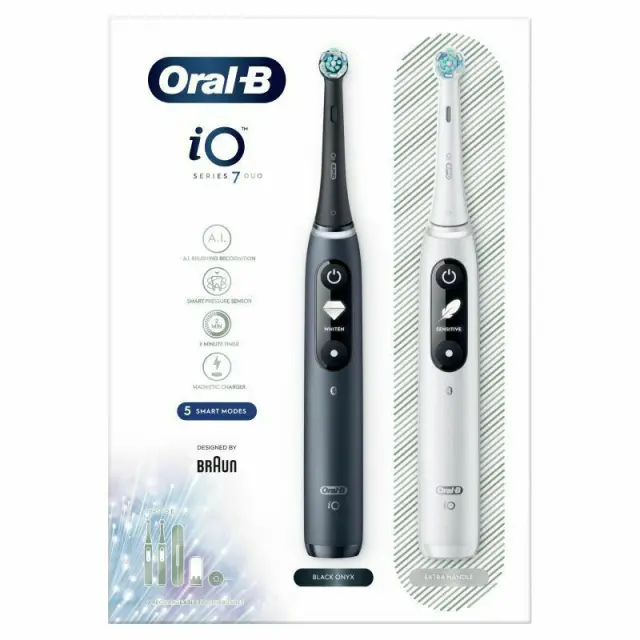Oral-B IO Series 7 Duo Ηλεκτρική Οδοντόβουρτσα με Χρονομετρητή, Αισθητήρα Πίεσης και Θήκη Ταξιδίου White & Black 2