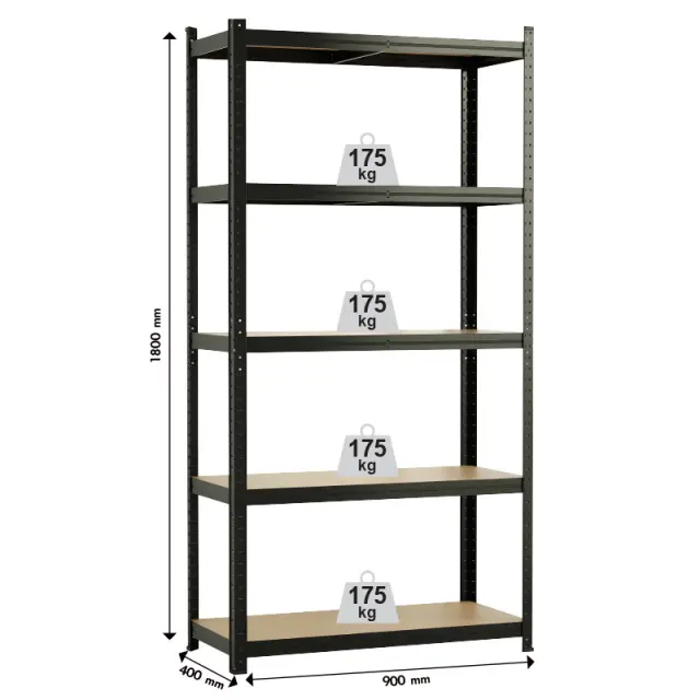 ΡΑΦΙΕΡΑ ΜΕΤΑΛΛΙΚΗ 90x40x180 ΜΑΥΡΗ 175kg 5 ΡΑΦΙΑ MDF 610416 2