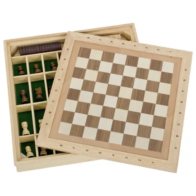 Goki Ξύλινο Σκάκι, Ντάμα & Nine Men's Morris με Πιόνια σε θήκες 34x34cm για 7+ ετών 56953