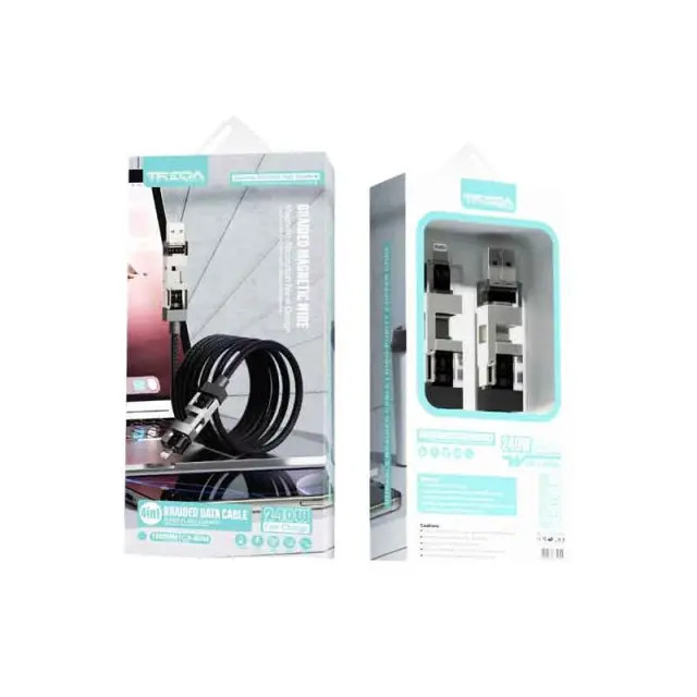 Treqa Καλώδιο Φόρτισης 4 σε 1 Μαγνητικό 240W Braided CA-8004 – 4 in 1 Magnetic 240W Braided Charging Cable 017196