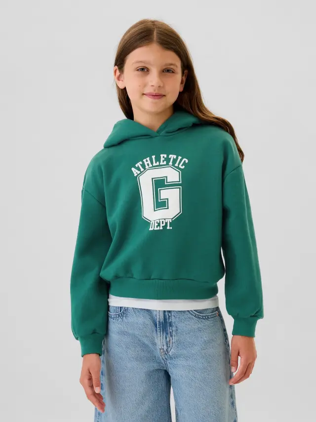 Πράσινο Παιδικό Athletic Logo Φούτερ με Κουκούλα balsam tree - XS