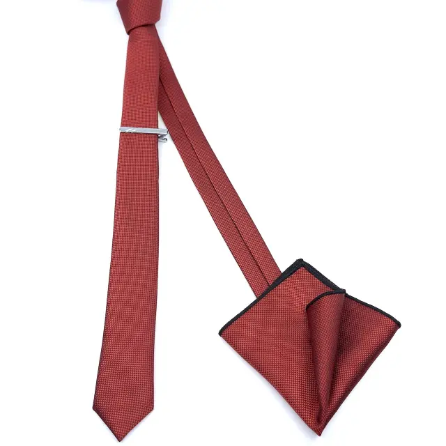 Κόκκινη Oxford Γραβάτα Slim 4,5 cm Σετ με Μαντηλάκι 2
