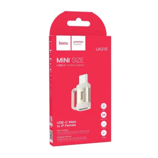 Hoco Mini Αντάπτορας Αρσενικό USB-C με Υποδοχή Θηλυκο iP 3A UA31E