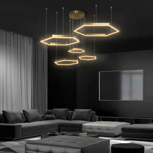 LED Κρεμαστό Φωτιστικό Οροφής LEXAGON 120Watt CCT με Τηλεχειριστήριο Χρυσό Βούρτσας KLV-101-0180