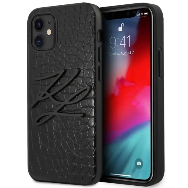 Karl Lagerfeld Apple iPhone 12 Mini Black Back cover case – Lizard Signature