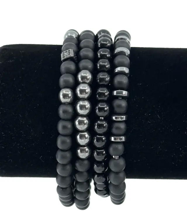 Unisex Σετ Βραχιόλια Χάντρες Μαύρο Gunmetal 3