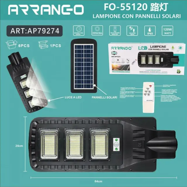 Arrango Στεγανό Ηλιακό Φωτιστικό Δρόμου IP65 με Ανιχνευτή Κίνησης σε Μαύρο Χρώμα AP79274 2