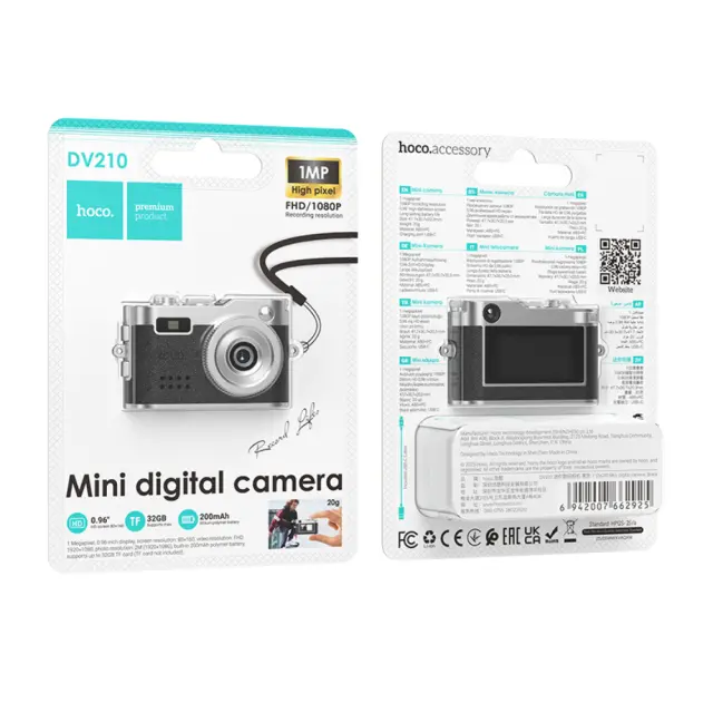 Hoco DV210 Mini Ψηφιακή Κάμερα 0.96" Οθόνη και Full HD Καταγραφή Βίντεο 200mAh Υποστηρίζει Κάρτα Μνήμης έως 32GB Μαύρη 2