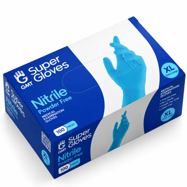 GMT Super Gloves Γάντια Νιτριλίου Χωρίς Πούδρα σε Μπλε Χρώμα (X-LARGE) 100τμχ