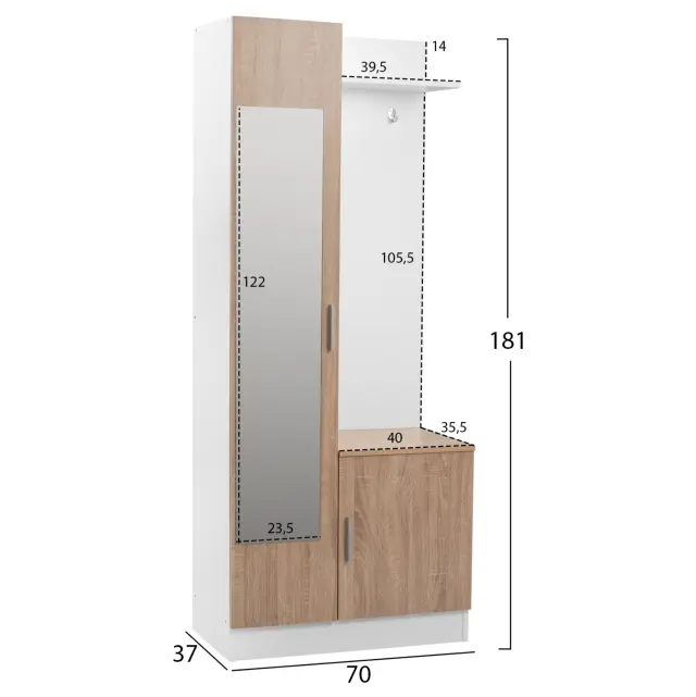 ΕΠΙΠΛΟ ΕΙΣΟΔΟΥ ΜΕ ΚΑΘΡΕΠΤΗ FB92264 ΛΕΥΚΟ-SONAMA 70x37x181 εκ. 2