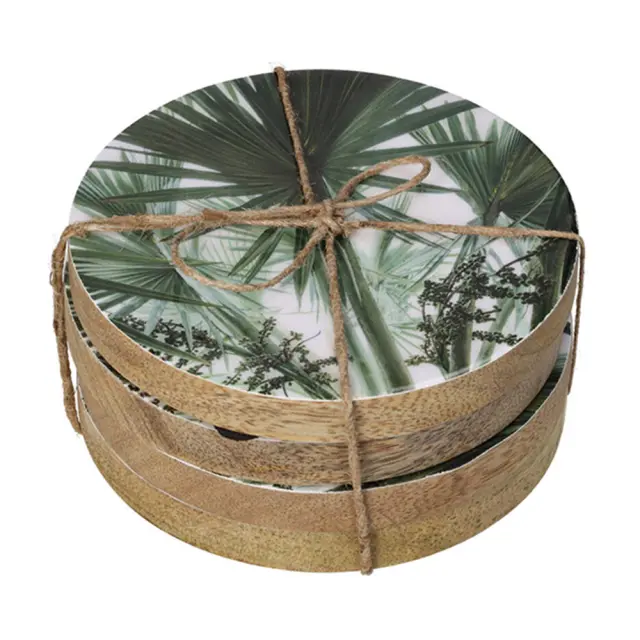 Σουβέρ ξύλινα σετ 4 mango φύλλα φοίνικα 34x34x8cm Homeguru XET-9819 25294
