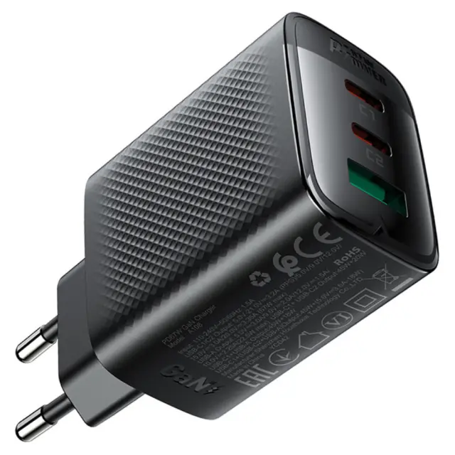 Φορτιστής Ταξιδίου Acefast A108 Fast Charging με 2xUSB-C + 1xUSB-A PD67W GaN Μαύρος 3