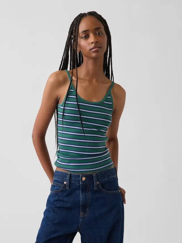 Γυναικεία Αμάνικη Μπλούζα Cropped Green stripe