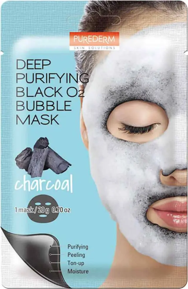 Purederm Deep Purifying Black O2 Bubble Mask Charcoal Μάσκα Καθαρισμού Με Ενεργό Άνθρακα 20g
