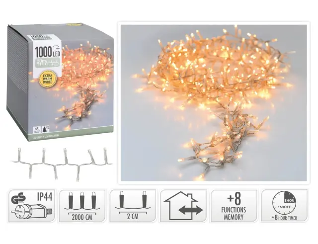 1000 Φωτάκια LED - 20 Μέτρα + 3 Μέτρα σύνδεσης, Κανονική Διάταξη, με χειριστήριο, 8 προγράμματα, Διάφανο καλώδιο PVC - Extra Θερμό Λευκό AX8560440 2