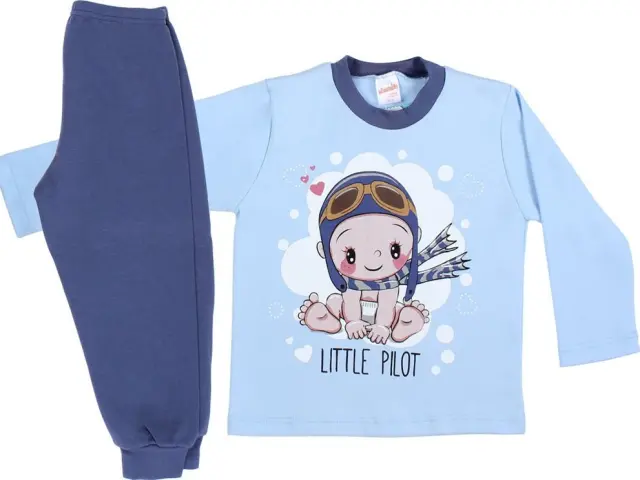 Minerva Πυζαμάκι Για Αγόρι Little Pilot Γαλάζιο-Ραφ (61564-317-003) Γαλάζιο