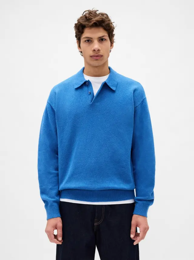 CashSoft Relaxed Polo Πουλόβερ BLUE