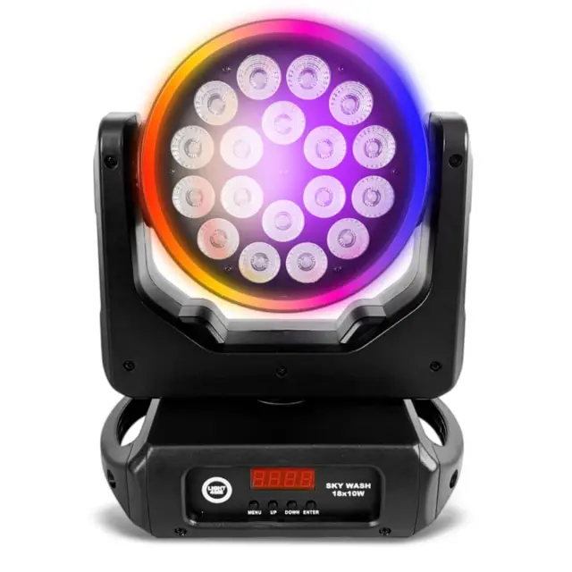 LIGHT4ME SKY WASH 18x10W RGBW moving head wash stage lighting LED DMX ring effect 60x0.2W RGB omega mounting bracket 3