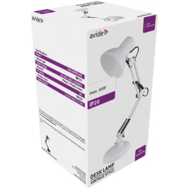 Avide Basic Φωτιστικό Γραφείου Vintage Άσπρο Max 60W 15.001.2032 2