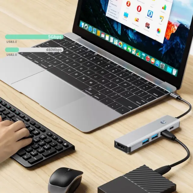 Tech-protect Hb01 Hub Adapter 5in1 Type-c + Usb3.0 + Hdmi 4k 60hz + Pd100w Space Grey 2