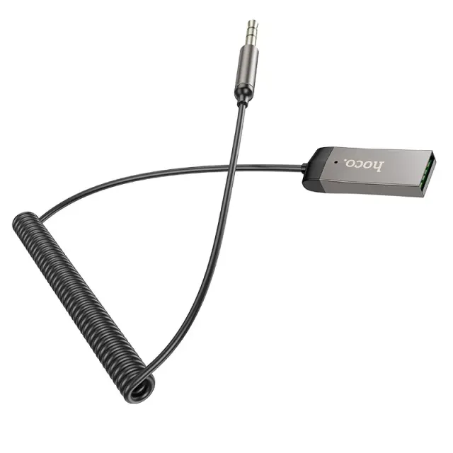 Bluetooth Audio Receiver Hoco E78 Benefit v5.3 USB and 3.5mm με Ενσωματωμένο Μικρόφωνο και Καλώδιο Σπιράλ έως 120cm Γκρι 3